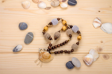 Necklaces handmade crocheted beads with pendant from sea shells