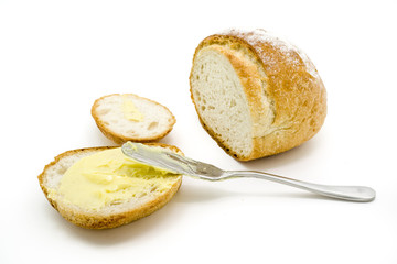 Sliced of round bread with butter