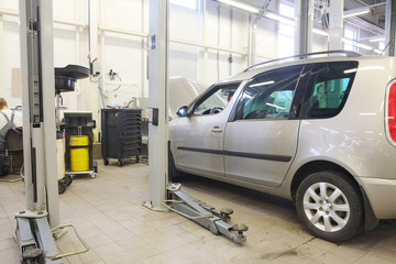 Interior of a car repair station