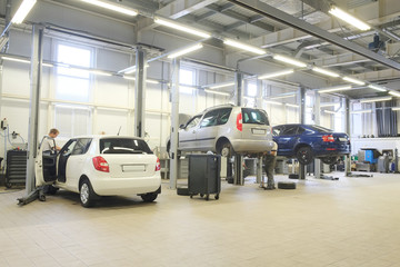 Russia, Kaluga, August, 19, 2015: Interior of a car repair station in Kaluga, Russia