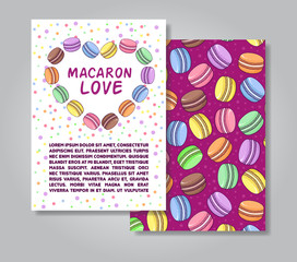 Two sides invitation card design with macaroon illustration and