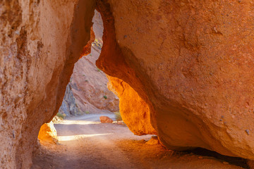 Road between two large rocks in the canyon