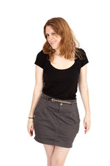 Beautiful woman doing different expressions in different sets of clothes: blinking