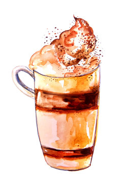 watercolor coffee drink with whipped cream clip art preview