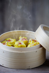Chinese steamed dimsum in bamboo