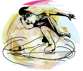 woman ice skater skating at colorful sports arena © Aroastock
