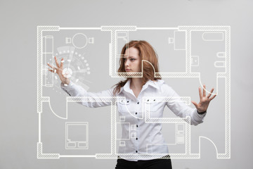 female architect working with a virtual apartment plan
