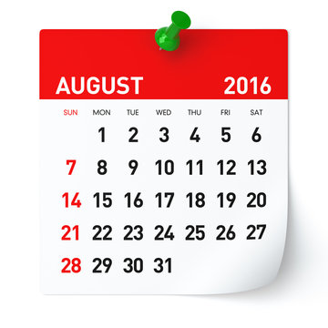 August 2016 - Calendar.