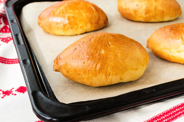 Pasties stuffed meat, selective focus