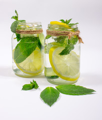 Refreshing water with lemon, mint and cucumber