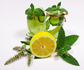 Refreshing water with lemon, mint and cucumber