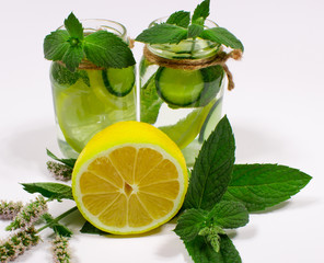 Refreshing water with lemon, mint and cucumber