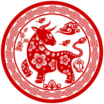 Traditional Chinese paper cut Zodiac sign - Ox.