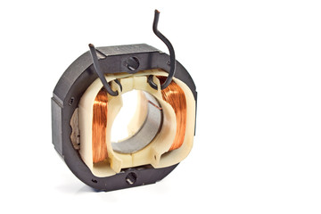 Electric copper coil motor isolated on white