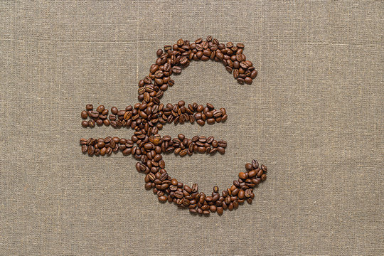 Euro symbol made from coffee beans