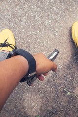 Selfie of shoes with smart phone