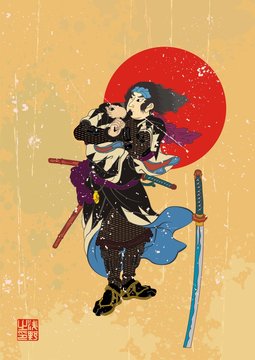 Samurai on red sun