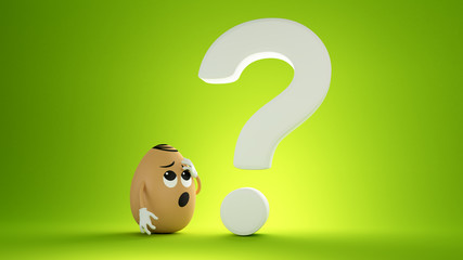 3d funny cartoon eggs and question mark