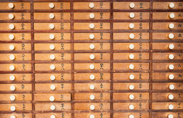 Wooden locker in Japanese shinto temple vintage