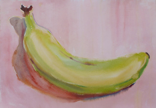 Drawing a water color on paper, fruit, banana