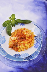 gnocchi with meat sauce, flour aproteica