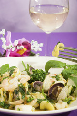 Orecchiette with broccoli with seafood
