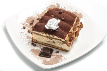 tiramisù with chocolate and biscuits and sponge cake