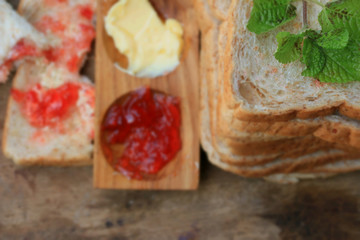 Slice toast whole wheat bread with strawberry jam