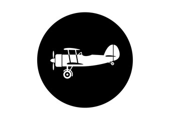 Black and white aircraft icon on white background