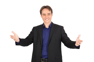 handsome man doing different expressions in different sets of clothes: welcome