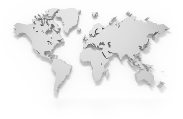 3D world map isolated with clipping path