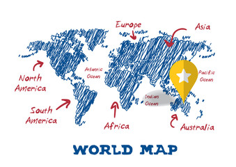 scribble drawing world map vector