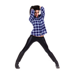 Full length portrait of a casual happy woman