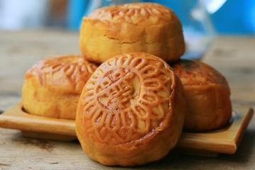 Festival moon cake and hot tea - Chinese cake