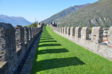Fototapeta na wymiar Ancient fortifications in Bellinzona, Switzerland