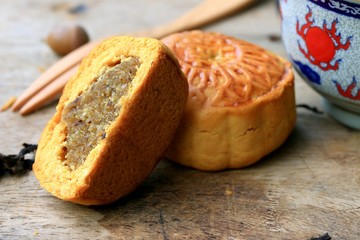 Festival moon cake and hot tea - Chinese cake