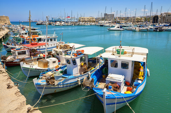 Boats in the old port of Heraklion. Crete, Greece.