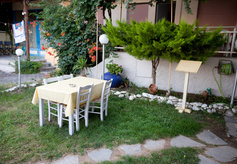 Dining table in courtyard