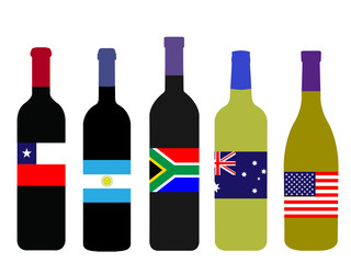 Wines of the World Bottles with Flags