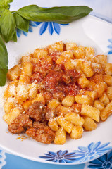 gnocchi with meat sauce, flour aproteica