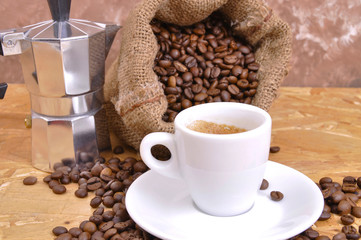bale of coffee beans with jalopy