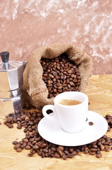 bale of coffee beans with jalopy