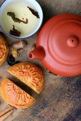 Festival moon cake and hot tea - Chinese cake