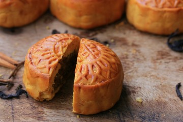 Festival moon cake and hot tea - Chinese cake