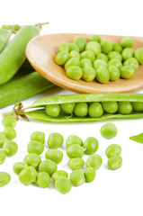 fresh pea fruit with green leaf