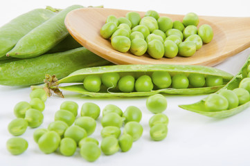 fresh pea fruit with green leaf