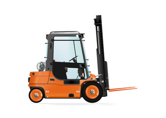 Forklift truck on the white background. Raster illustration.