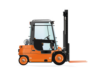 Forklift truck on the white background. Raster illustration.