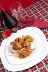 Chicken cacciatore with boiled zucchini and tomato