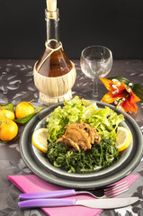 rabbit cacciatore with spinach